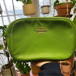 Coach Green Crossbody Bag with leopard Strap